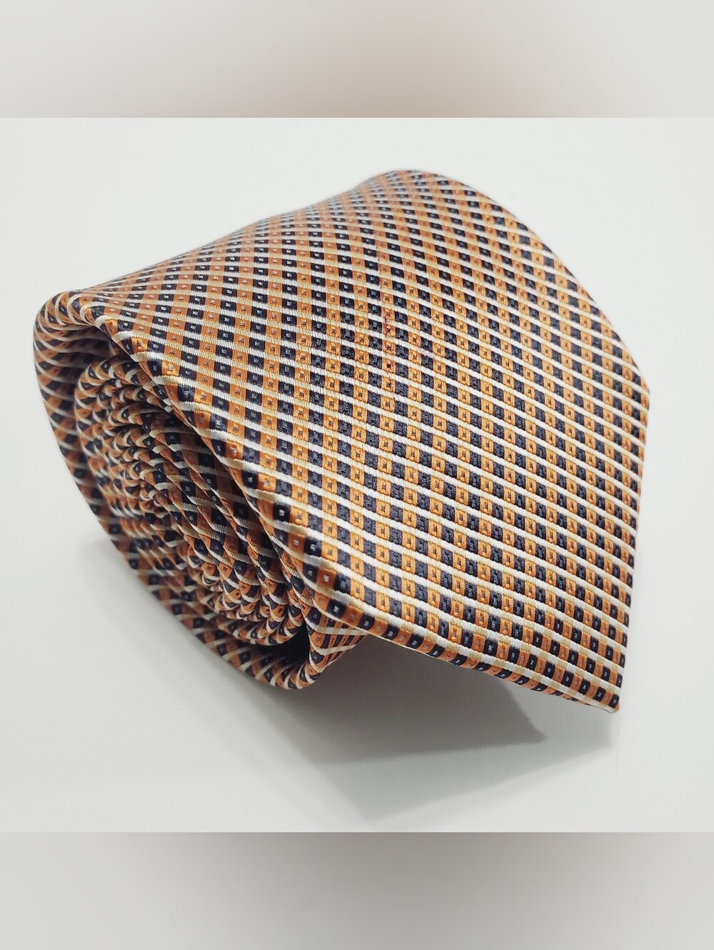 Bill Robinson Men's Neck Tie Orange Geometric Pattern Jacquard Fabric